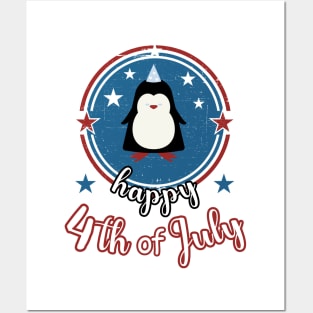 Happy 4th of July Cute Penguin Posters and Art